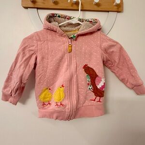 Baby Boden Pink Hoodie with Chicken and Chicks Design